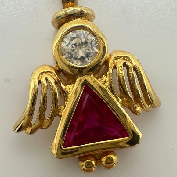 Vintage 925 sterling silver gold vermeil July birthstone lab ruby figure pendant - Picture 3 of 7